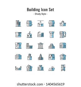 building icons vector. building icon set. shady icon style design