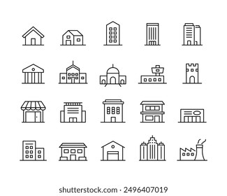 Building Icons - Vector Line. Editable Stroke.