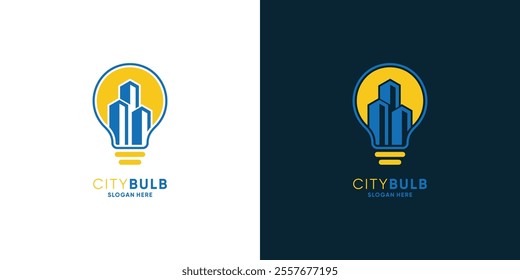 Building idea light logo vector design. Building line with light for idea logo vector icon design.