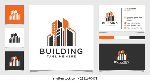 Building idea vector logo design template with business card design.