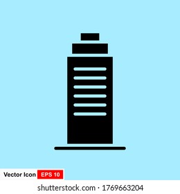 Building illustration black vector icon isolated on blue background.