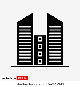 Building illustration black an white vector icon isolated on white background.