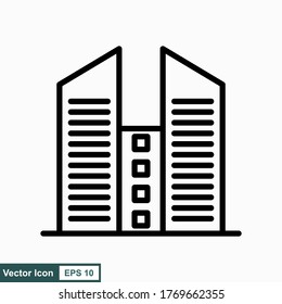 Building illustration black an white vector icon isolated on white background.