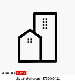 Building illustration black an white vector icon isolated on white background.