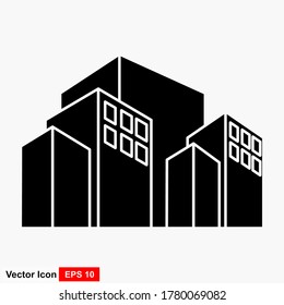 Building illustration black an white vector icon isolated on white background.