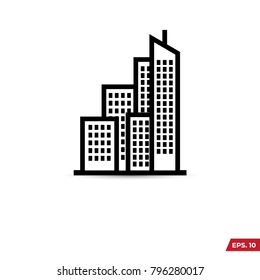 Building illustration black an white vector icon isolated on white background