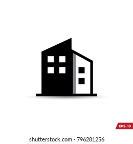 Building illustration black an white vector icon isolated on white background