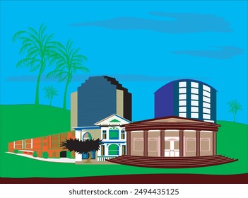 building illustration design used for T Shirt Men, Women and Children + Textile + Graphics Work + Ceramic etc. 