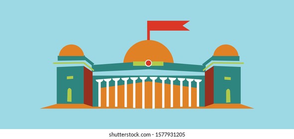 Building illustration with a red flag
