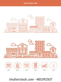Building Illustrations. Flat line icons.