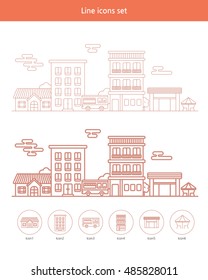 Building Illustrations. Flat line icons.