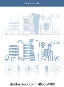 Building Illustrations. Flat line icons.