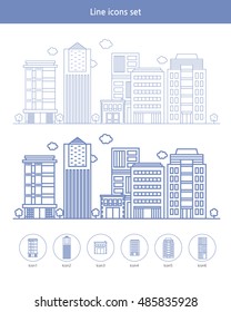 Building Illustrations. Flat line icons.