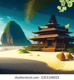 A Building in Illustrator Vector of Sea Cliffs Composition