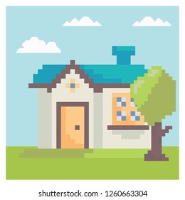 building ilustration pixel art style