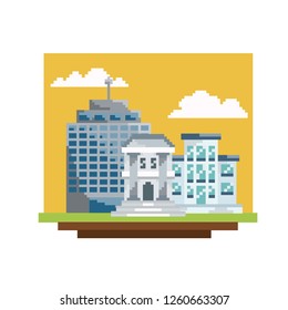 building ilustration pixel art style