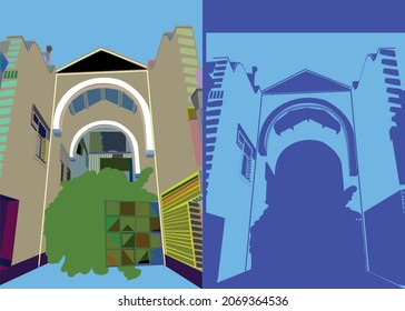 Building image in front space with tree and silhouette image building