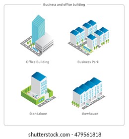 Building and industrial concept - Set of 3D isometric of office building type