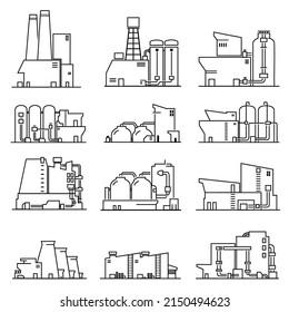 Building Industrial Factory outline icons vector.