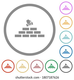 Building industry flat color icons in round outlines on white background