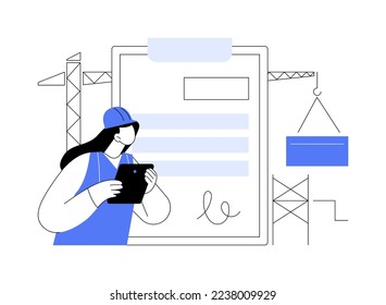 Building industry license abstract concept vector illustration. Local builder registration, technical qualification, quality and reputation, construction career, assessment abstract metaphor.