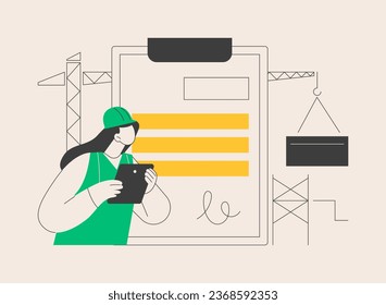 Building industry license abstract concept vector illustration. Local builder registration, technical qualification, quality and reputation, construction career, assessment abstract metaphor.