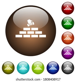 Building industry white icons on round glass buttons in multiple colors