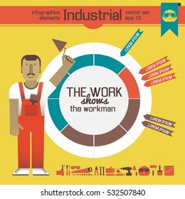 Building infographic template with builder tools equipment icons and diagram isolated vector illustration