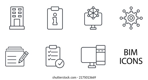 Bildmodellierungs-Icons für Gebäude .  Bauinformationsmodellierungspaket-Vektorelemente für Infografik-Web