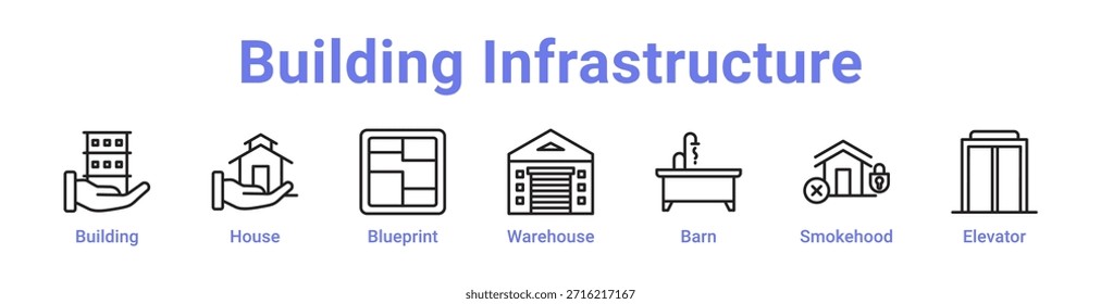 - Icono de infraestructura de construcción Anuncio y colección color azul