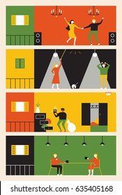 diseño plano de la ilustración vectorial del edificio interior del vecino