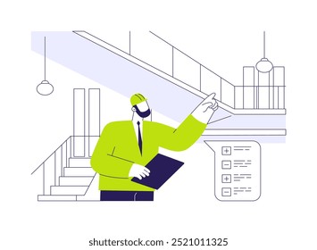 Building inspection abstract concept vector illustration. Commercial building inspector checking construction process, government services, bureaucracy industry worker abstract metaphor.