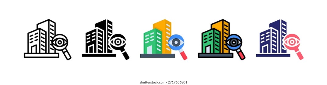 Inspección de edificios Conjunto de iconos de estilo múltiple Colección..
