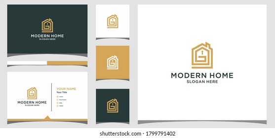 Building inspirational with line art style logo and business card Premium Vector