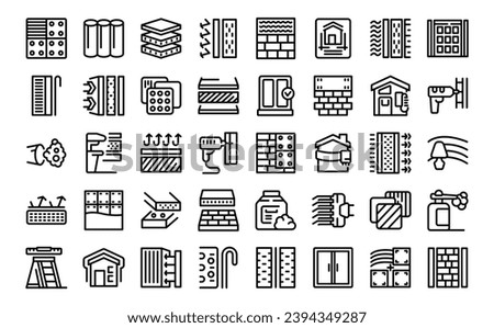 Building insulation icons set outline vector. Roll building wool. Home thermal foam