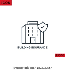 Icono de vector de seguros de construcción sobre fondo blanco. Icono de línea de ilustración para gráficos, interfaces de medios impresos y diseño web.