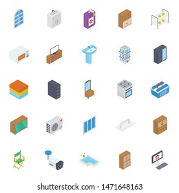 Building Interior Isometric Icons Pack 