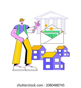 Creación de una ilustración vectorial de concepto abstracto de inversión. Vivienda, bienes inmuebles comerciales, plan financiero, riqueza futura, arquitectura de la ciudad, préstamo bancario, metáfora abstracta de la vivienda.