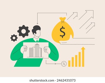 Building investment abstract concept vector illustration. Residential property, commercial real estate, financial plan, future wealth, city architecture, bank loan, housing abstract metaphor.