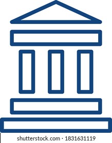 Building isolated on a white background. Museum, white house with columns and blue roof. Vector illustration. Flat infographics.