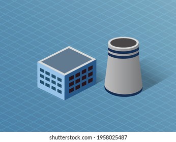 Building Isometric 3D dimensional factory industry of the modern architecture of urban construction.