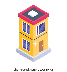 Building in isometric editable icon

