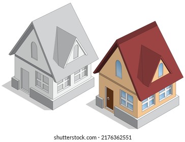 Building. Isometric. Isolated on white background. Vector illustration.