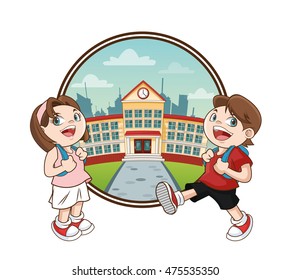 building kids back to school cartoon icon. Colorful design. Vector illustration