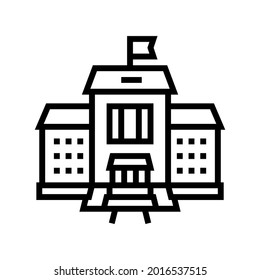 construyendo el vector de icono de línea de kindergarten. cartel de la guardería. símbolo de contorno aislado ilustración negra