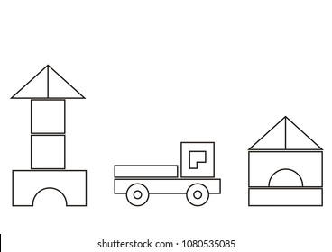 building kit, basic shapes, coloring book for children, vector icon