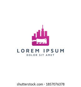 diseño del logotipo del espacio de construcción y del espacio negativo de cuchillo