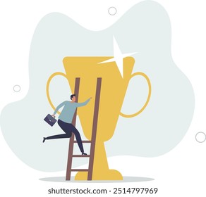 Construindo uma escada para o sucesso, estratégia e plano para crescer e alcançar a meta ou o objetivo, design plano com pessoas.