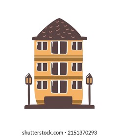 Building And Lamp Post Icon Isolated