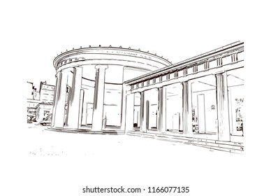 Building with landmark of Aachen City in Germany. Hand drawn sketch illustration in vector. svg